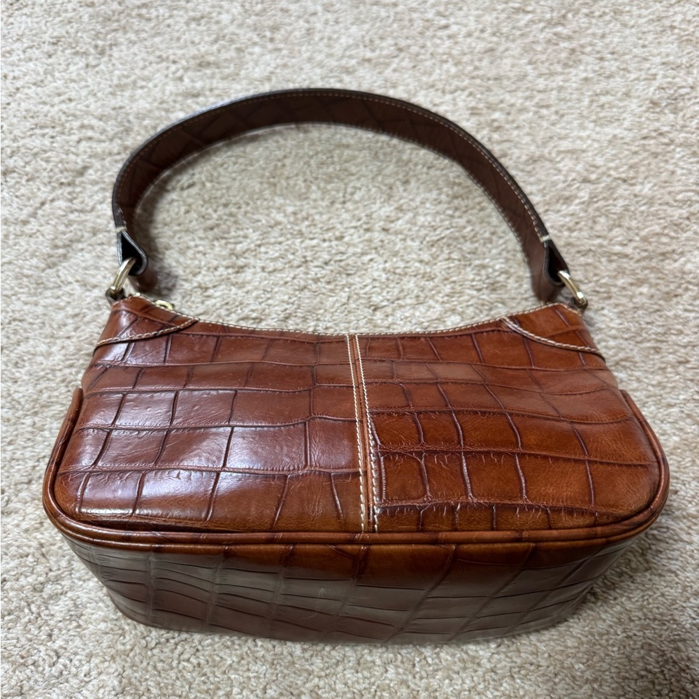Dooney & Bourke Brown Croc-Embossed Leather Shoulder Bag